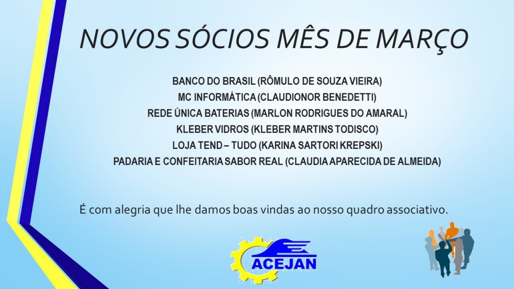 NOVOS SÓCIOS MÊS DE MARÇO 2018