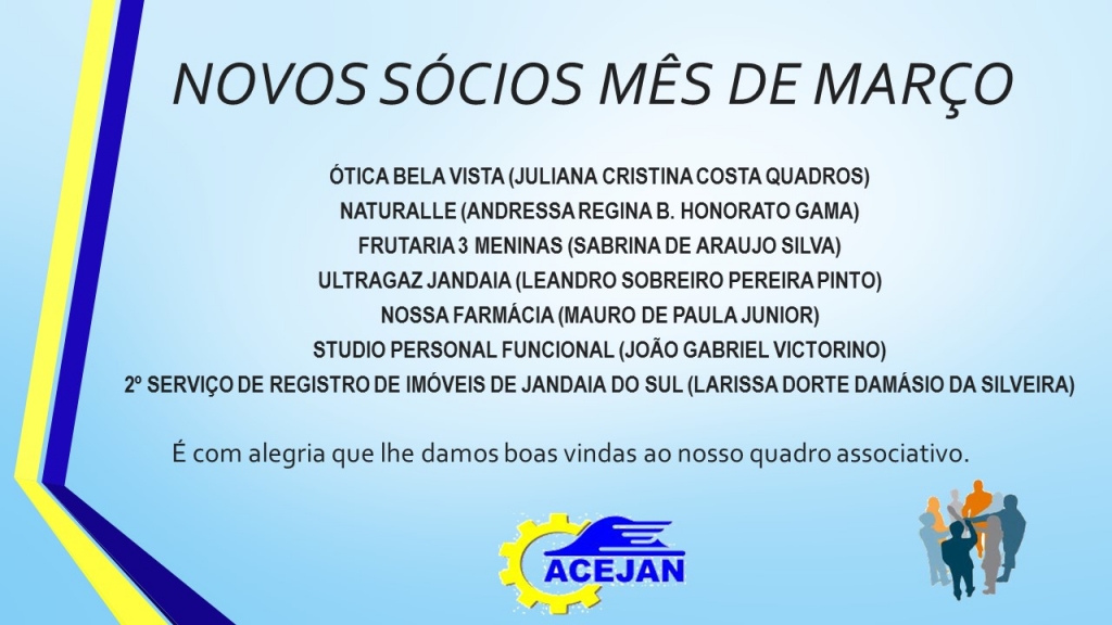 NOVOS SÓCIOS MÊS DE MARÇO 2018