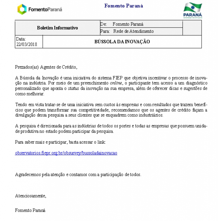 BÚSSOLA DA INOVAÇÃO – FOMENTO PARANÁ
