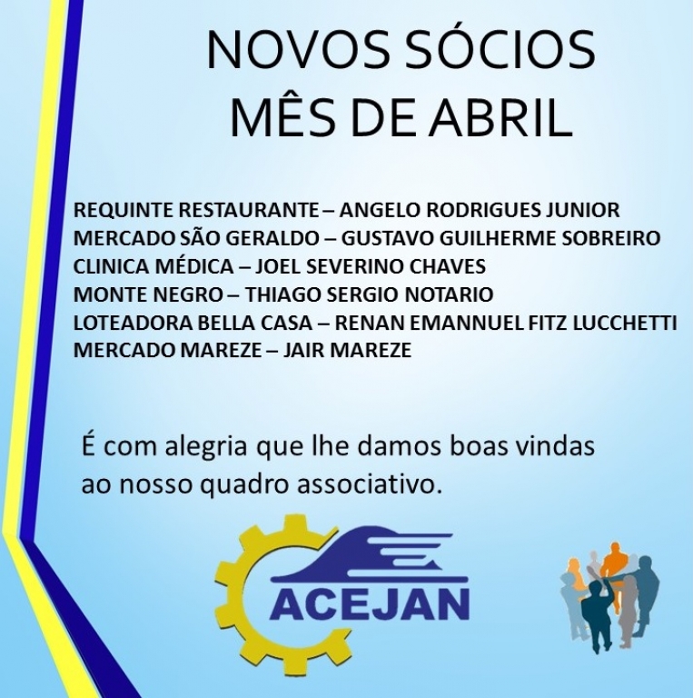 NOVOS SÓCIOS MÊS DE ABRIL DE 2018