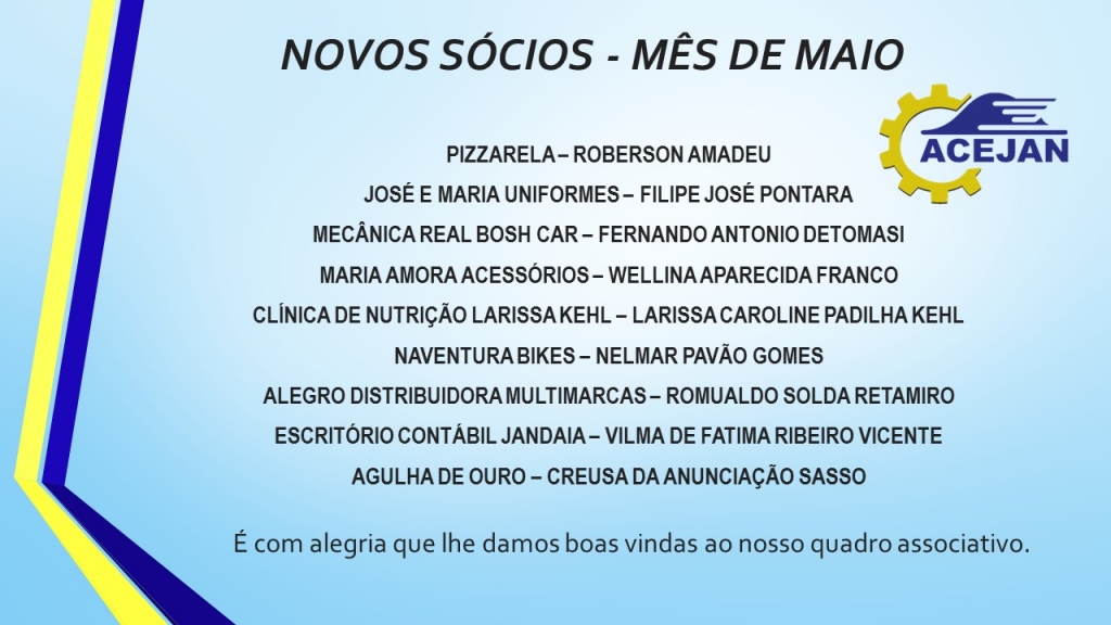 NOVOS SÓCIOS MÊS DE MAIO 2018