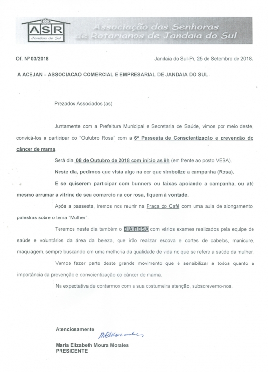 6ª PASSEATA DE CONSCIENTIZAÇÃO E PREVENÇÃO DO CÂNCER DE MAMA