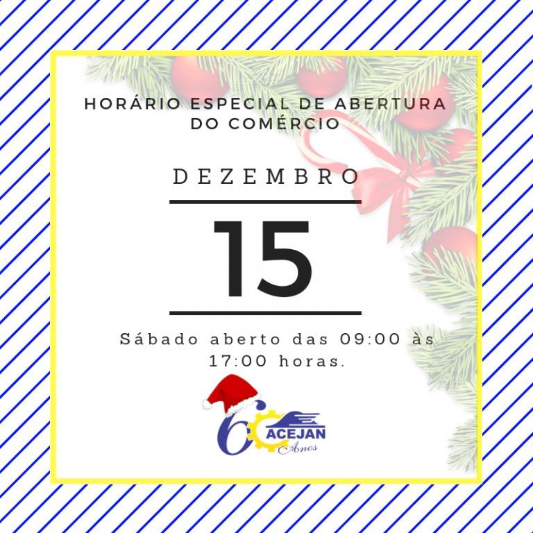 HORÁRIO ESPECIAL SÁBADO 15/12/2018