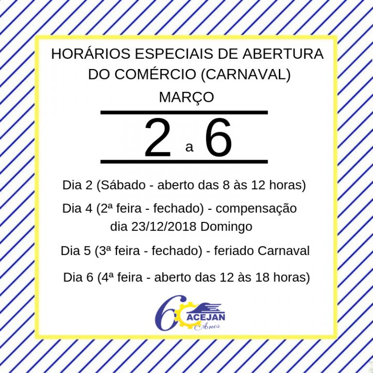 HORÁRIO ESPECIAL MÊS 03/2019 (CARNAVAL)