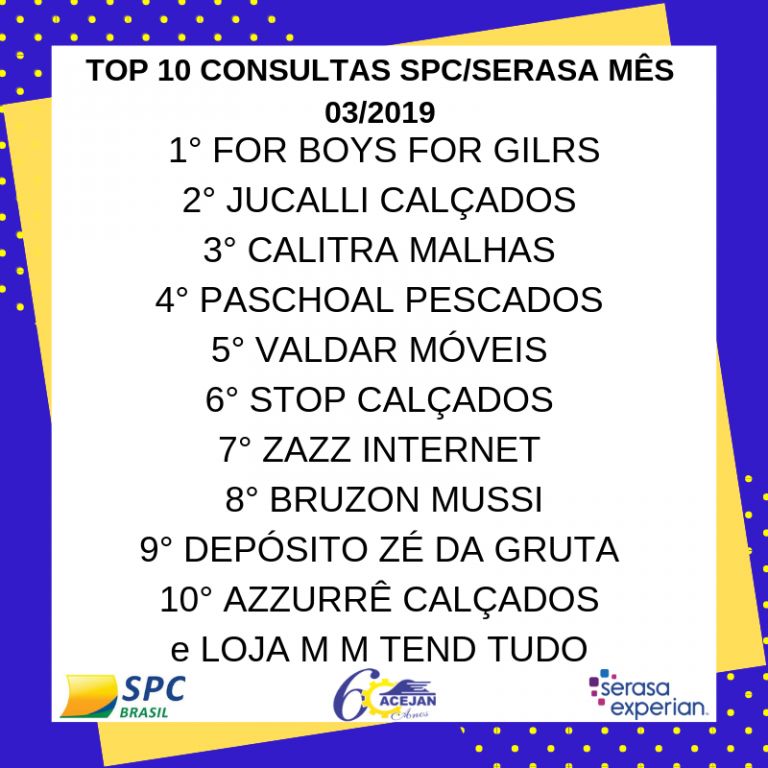 TOP 10 ASSOCIADOS EM CONSULTAS SPC/SERASA.