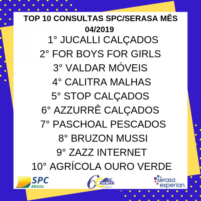 TOP 10 ASSOCIADOS EM CONSULTAS SPC/SERASA