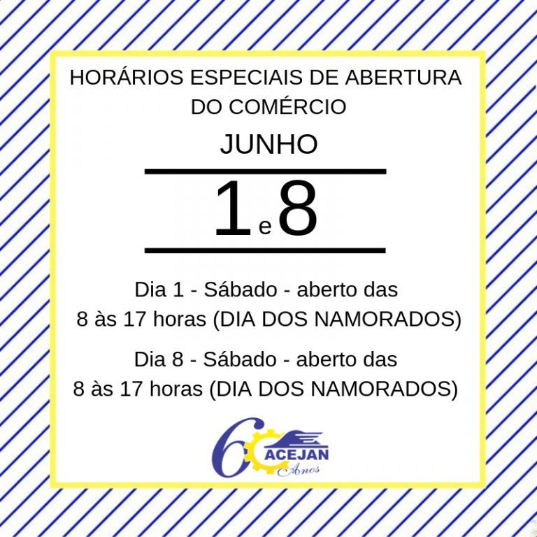 HORÁRIOS ESPECIAIS MÊS 06/2019 – DIA DOS NAMORADOS