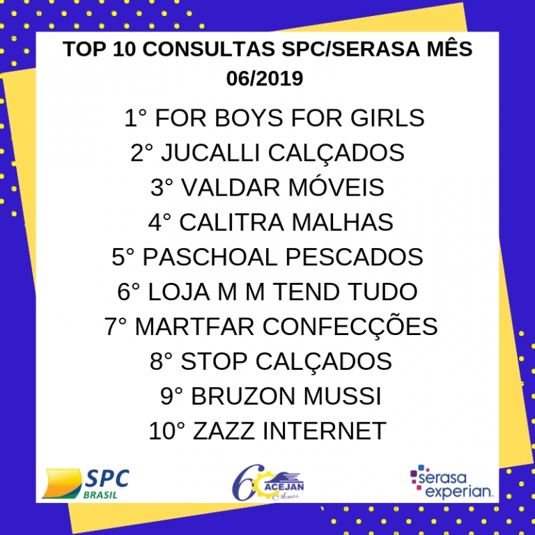 TOP 10 ASSOCIADOS EM CONSULTAS SPC/SERASA.