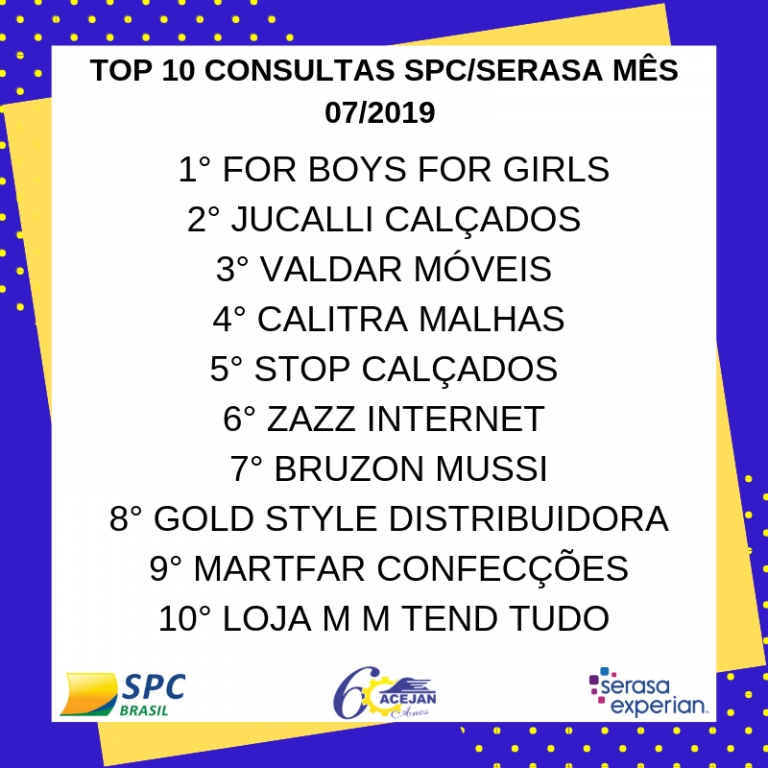 TOP 10 ASSOCIADOS EM CONSULTAS SPC/SERASA.