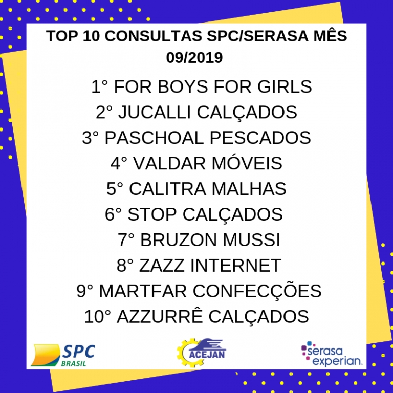 TOP 10 ASSOCIADOS EM CONSULTAS SPC/SERASA.
