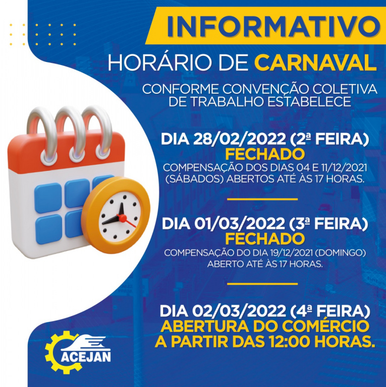 HORÁRIOS DE CARNAVAL