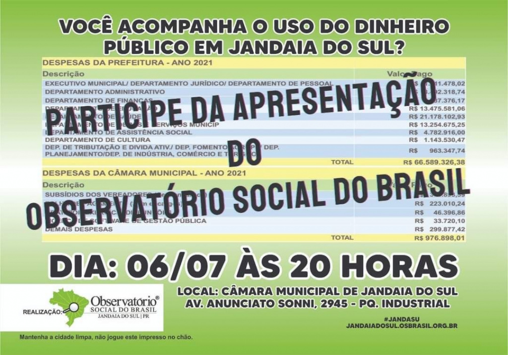 APRESENTAÇÃO DO OBSERVATÓRIO SOCIAL DO BRASIL DE JANDAIA DO SUL