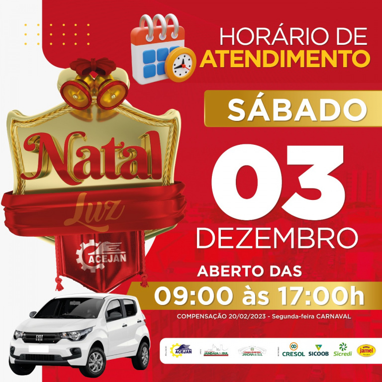 HORÁRIO ESPECIAL ABERTURA DO COMÉRCIO DE JANDAIA DO SUL