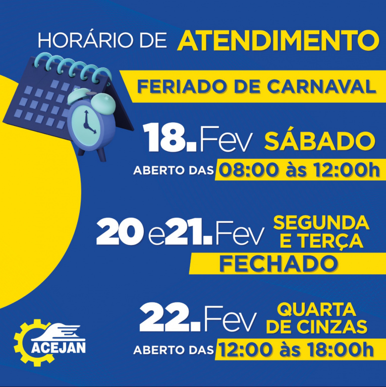 HORÁRIO DE ATENDIMENTO FERIADO DE CARNAVAL
