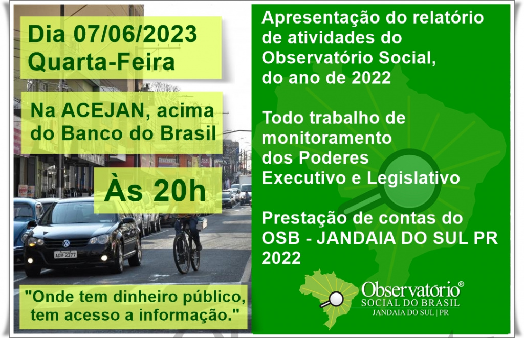 CONVITE OBSERVATÓRIO SOCIAL DO BRASIL JANDAIA DO SUL / PR