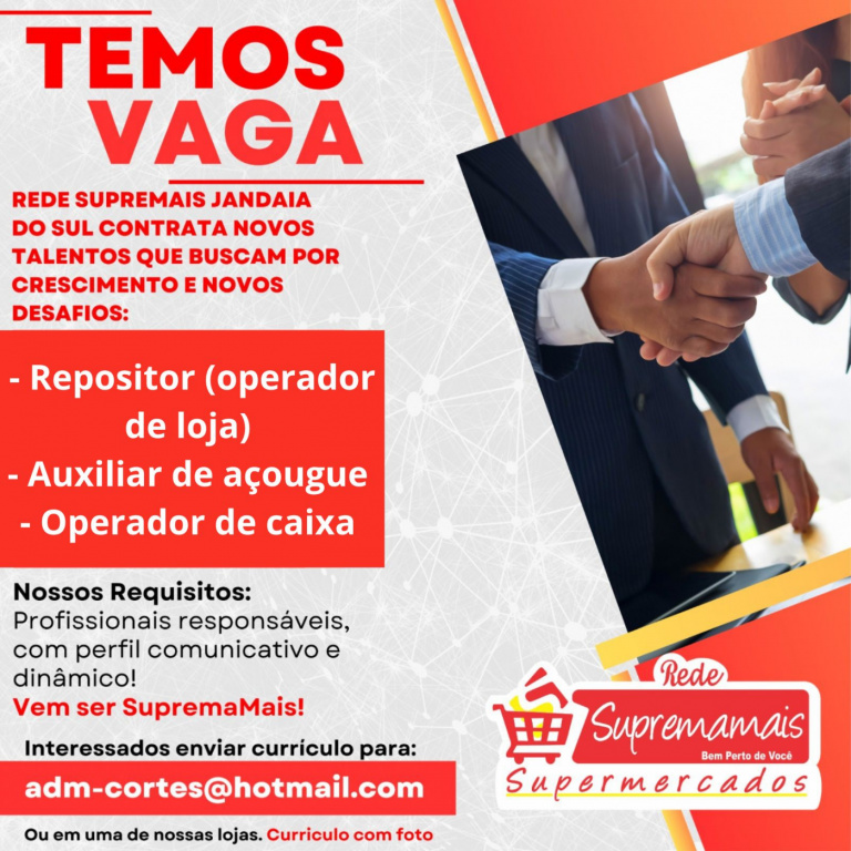 REDE SUPREMAMAIS SUPERMERCADOS CONTRATA!