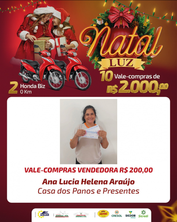 VENDEDORA CONTEMPLADA DA CAMPANHA NATAL LUZ ACEJAN 2023