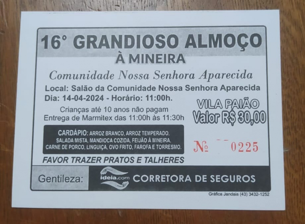 16º GRANDIOSO ALMOÇO À MINEIRA