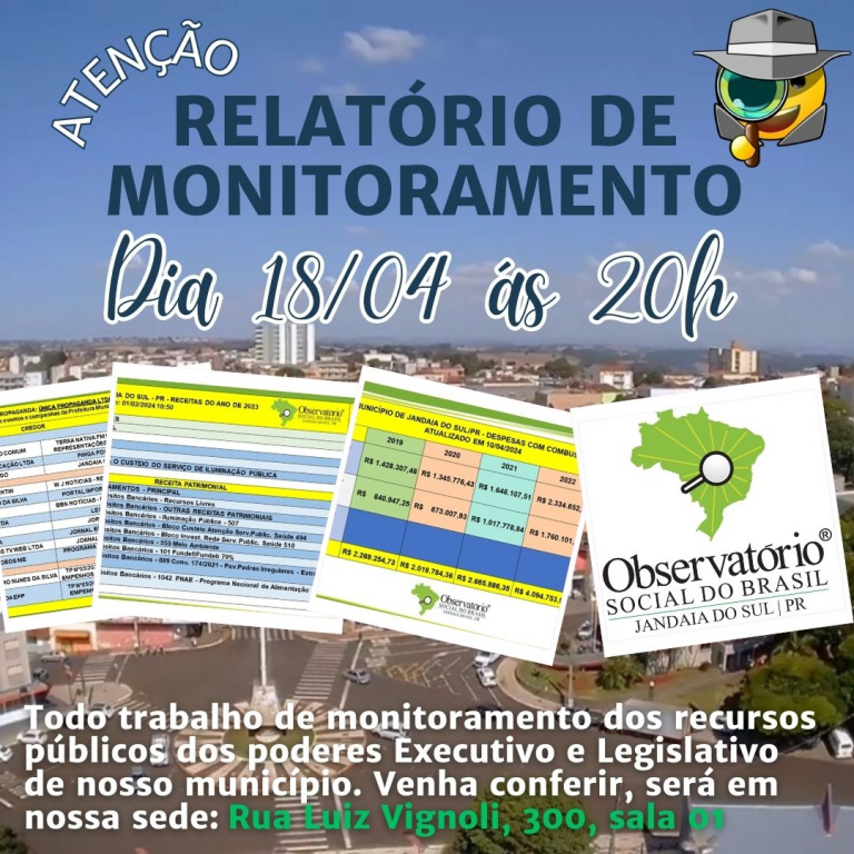 APRESENTAÇÃO RELATÓRIO DE MONITORAMENTO DOS RECURSOS PÚBLICOS DOS PODERES EXECUTIVO E LEGISLATIVO DO MUNICÍPIO DE JANDAIA DO SUL