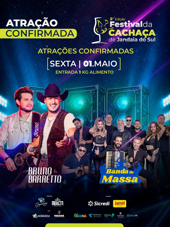 ATRAÇÕES CONFIRMADAS NA 5ª EDIÇÃO DO FESTIVAL DA CACHAÇA DE JANDAIA DO SUL