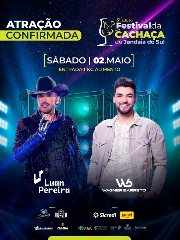 ATRAÇÕES CONFIRMADAS NA 5ª EDIÇÃO DO FESTIVAL DA CACHAÇA DE JANDAIA DO SUL