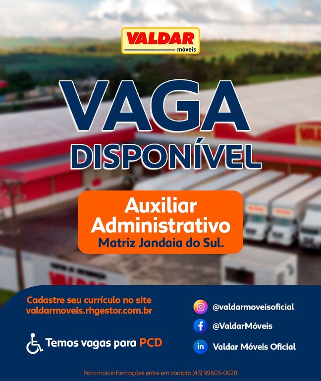 VALDAR MÓVEIS CONTRATA!
