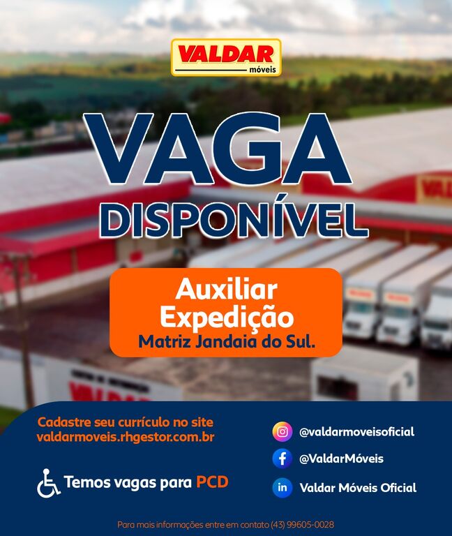 VALDAR MÓVEIS CONTRATA!